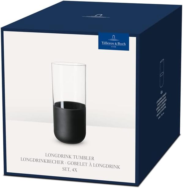 Villeroy & Boch – Manufacture Rock Longdrinkbecher-Set, 4 teilig, Kristallglas mit mattschwarzem Bod