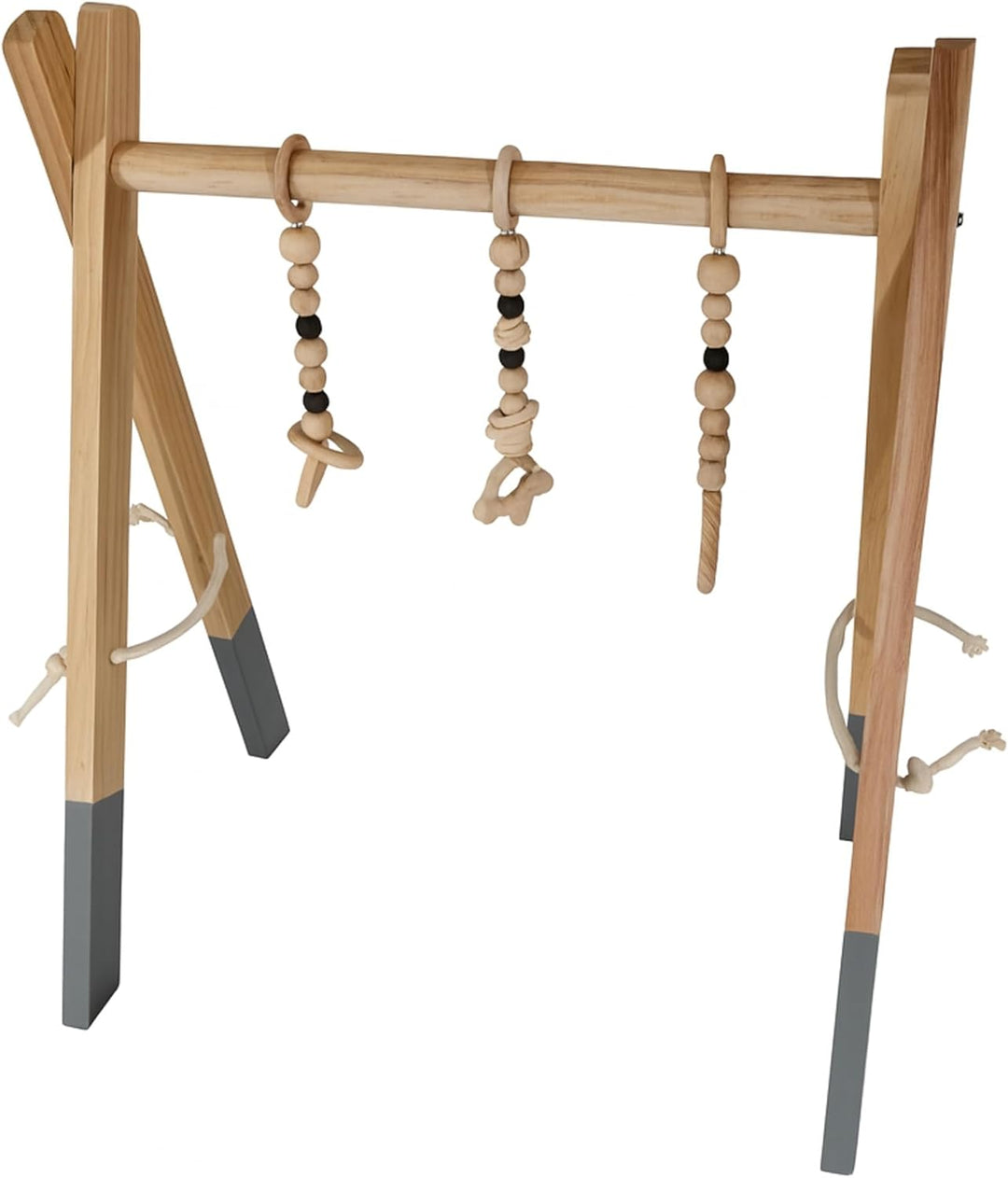 Lemodo Spielbogen Baby aus Kiefernholz Natur – Montessori Spieltrapez klappbar mit 3 Anhängern, leic
