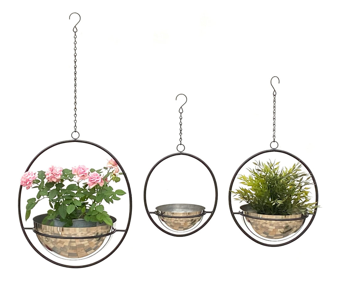 DanDiBo Blumenampel Innen Metall Wand Hängepflanzen 96087 3er Set mit Topf Silber Pflanzenhänger Blu