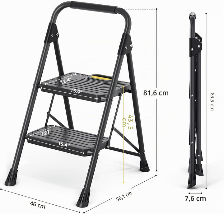 KINGRACK Trittleiter 2 Stufen Klappbar, bis 360 kg belastbar, Klapptritt mit Breiten Anti-Rutsch-Stu
