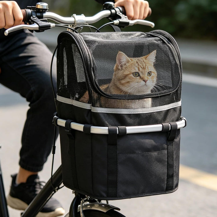 Hunde-Fahrradkorb | Katzen-Fahrrad-Lenkerträger mit Fenster | Fahrradgriff Hundekorb | für tägliche
