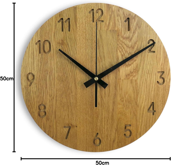 Wanduhr für die Wand MAS002 aus Echtem Eichenholz, Runde, Eiche - Honigfarbe, 50x50x2 cm, 2500 g 50