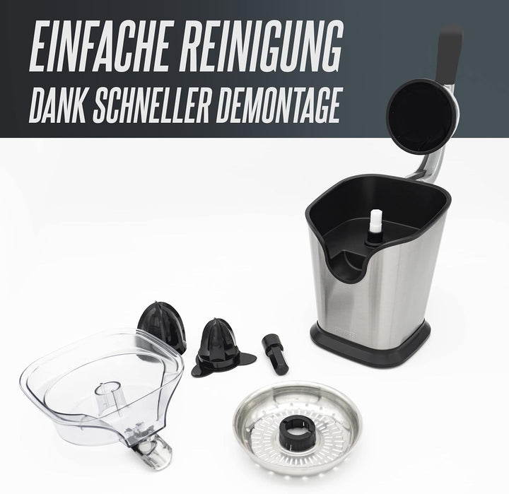 HEINRICHS elektrische Edelstahl Zitruspresse Juicer inkl. Fliessstopfunktion professioneller Hebelar