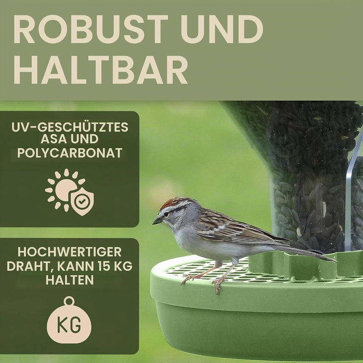 SWISSINNO Vogelfutterhaus zum Aufhängen – Davos SMART Birds - Vogelfutterspender mit Auffangschale -
