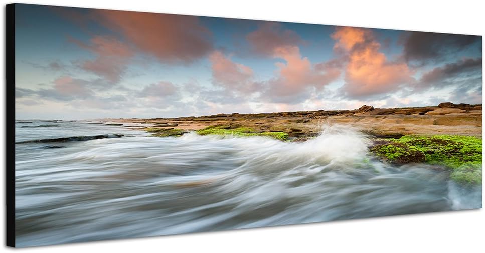 Paul Sinus Art Panoramabild auf Leinwand und Keilrahmen 150x50cm Florida Strand Wasser Wolken Sonnen