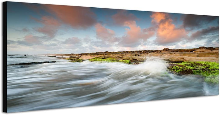Paul Sinus Art Panoramabild auf Leinwand und Keilrahmen 150x50cm Florida Strand Wasser Wolken Sonnen