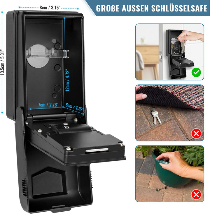 Schlüsseltresor mit Beleuchteten Zahlencode Aussen Schlüsselsafe Wasserdicht Robust Schlüsselbox Gro