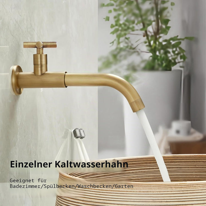 Kaltwasserhahn Wandmontage Messing Antik, 23CM Gebürstet Antik, Gebürstet Antik