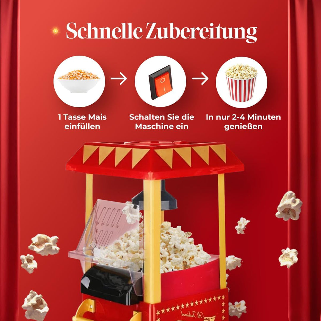 NK Retro Popcornmaschine, elektrisch, 1200 W, einfach zu bedienender Knopf, Zubereitung in 2 Minuten