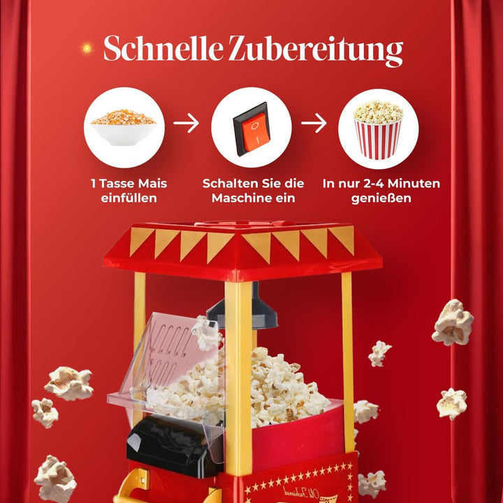 NK Retro Popcornmaschine, elektrisch, 1200 W, einfach zu bedienender Knopf, Zubereitung in 2 Minuten