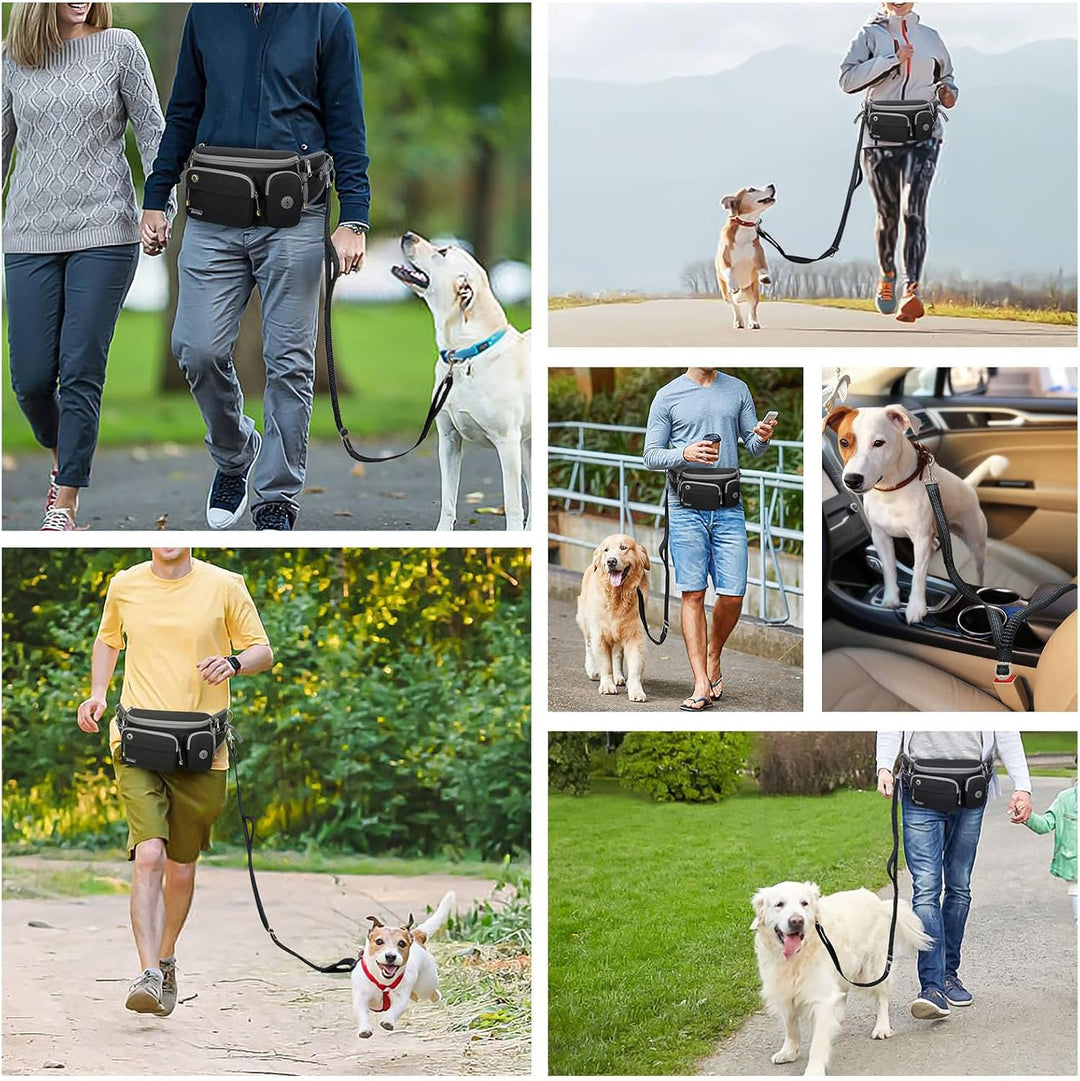 TUDEQU Hand Free Dog Leash with Waist Pack DUNKELGRAU, DUNKELGRAU
