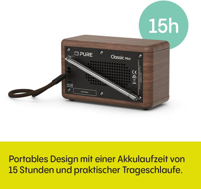 Pure Classic Mini Tragbares Digitalradio – DAB+ & UKW-Radio – Bluetooth 5.3 – 15 Stunden Akkulaufzei