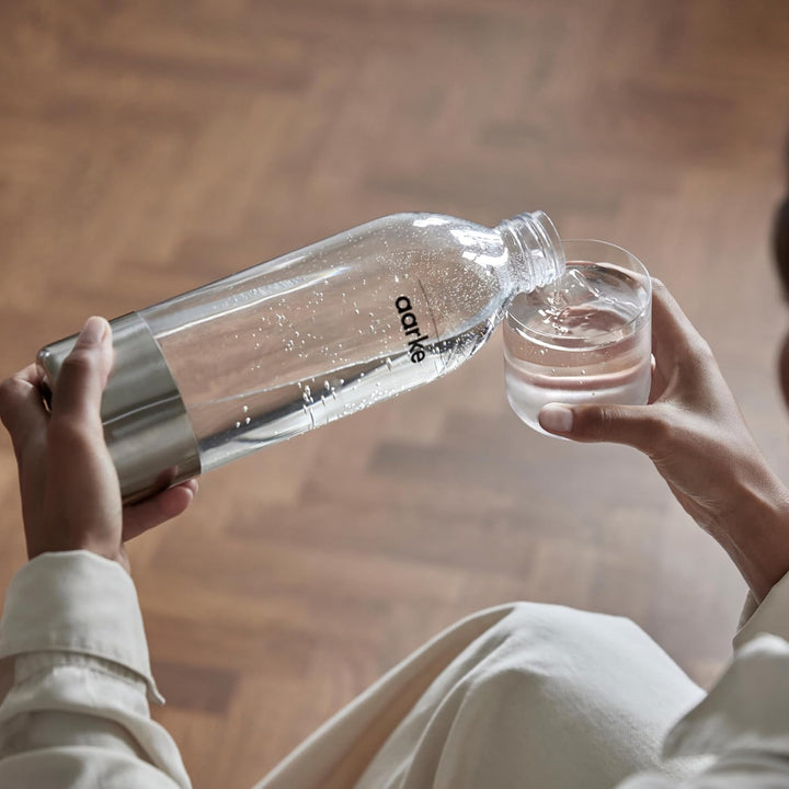 AARKE 2er-Pack PET-Flaschen für Wassersprudler Carbonator 3, BPA-frei mit Details in Edelstahl, 800m