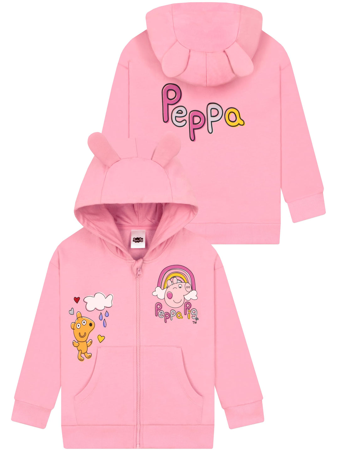 Peppa Pig Hoodie Mädchen, Zip Hoodie Kinder Mit 3D Ohren, Rosa Mädchen Kleidung Aus Baumwolle 98, 98