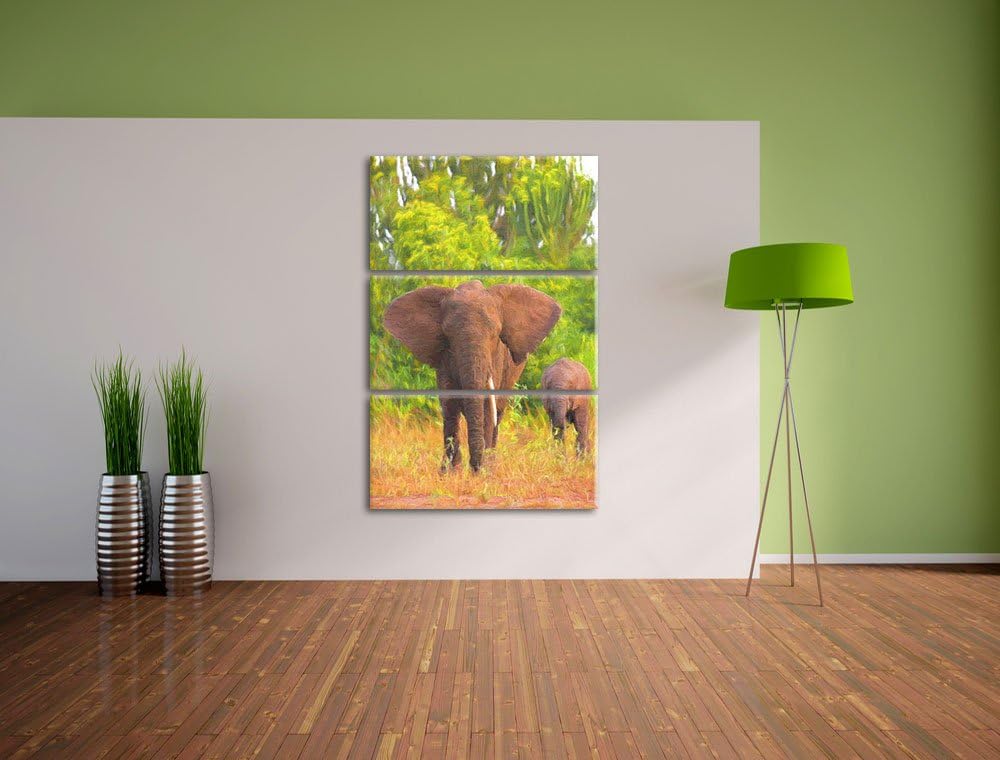 gewaltige Elefantenkuh mit Jungtier NewArt 3-Teiler Leinwandbild 120x80 Bild auf Leinwand, XXL riesi