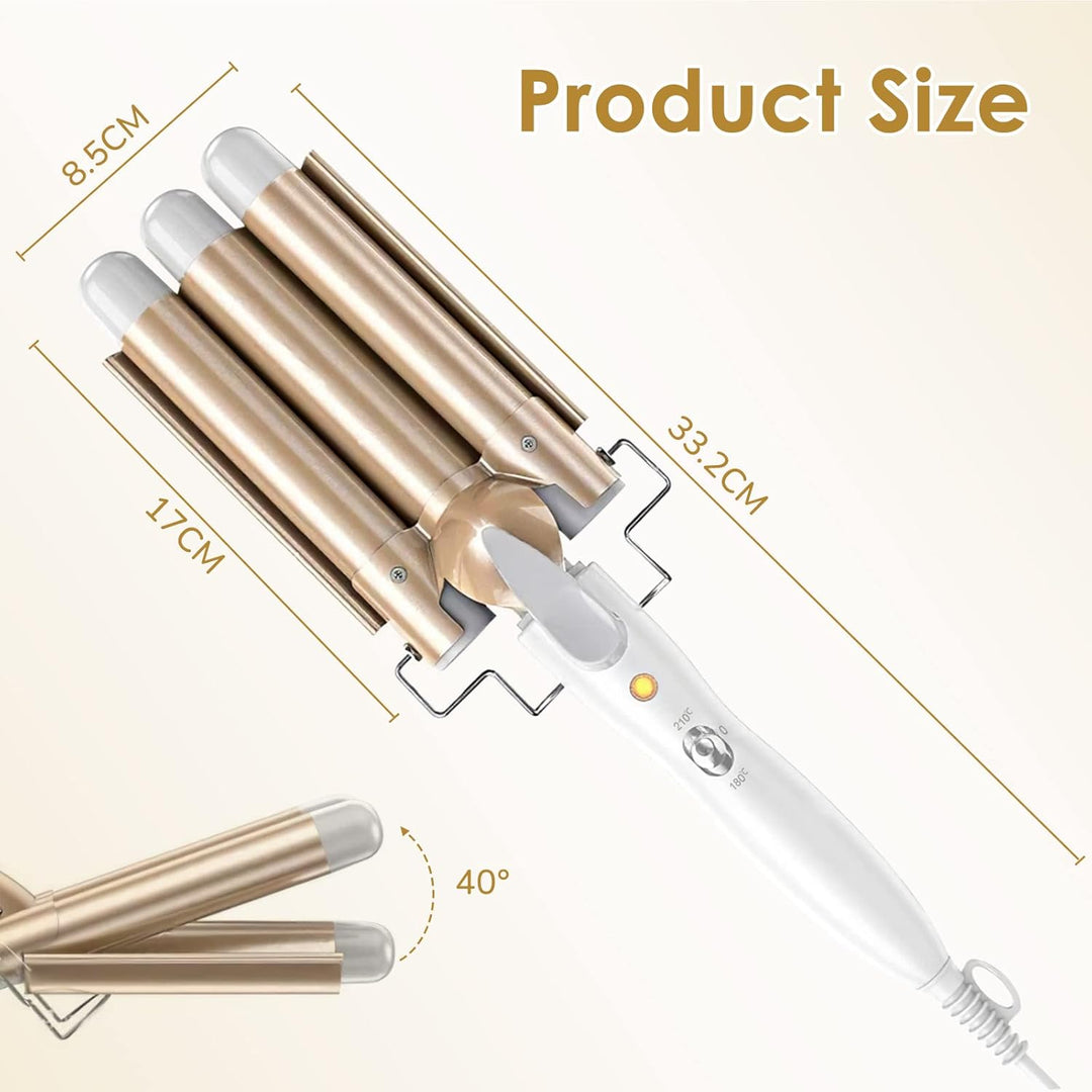 Lockenstab 3 Fässer Welleneisen,22mm Grosse Kreppeisen für Haare Beach Waves Lockenwickler,Turmalin