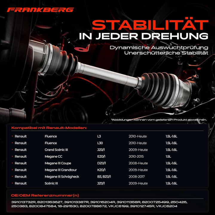 Frankberg Antriebswelle Vorderachse Links Kompatibel mit Fluence L3 L30 2010-Heute Grand Scénic III