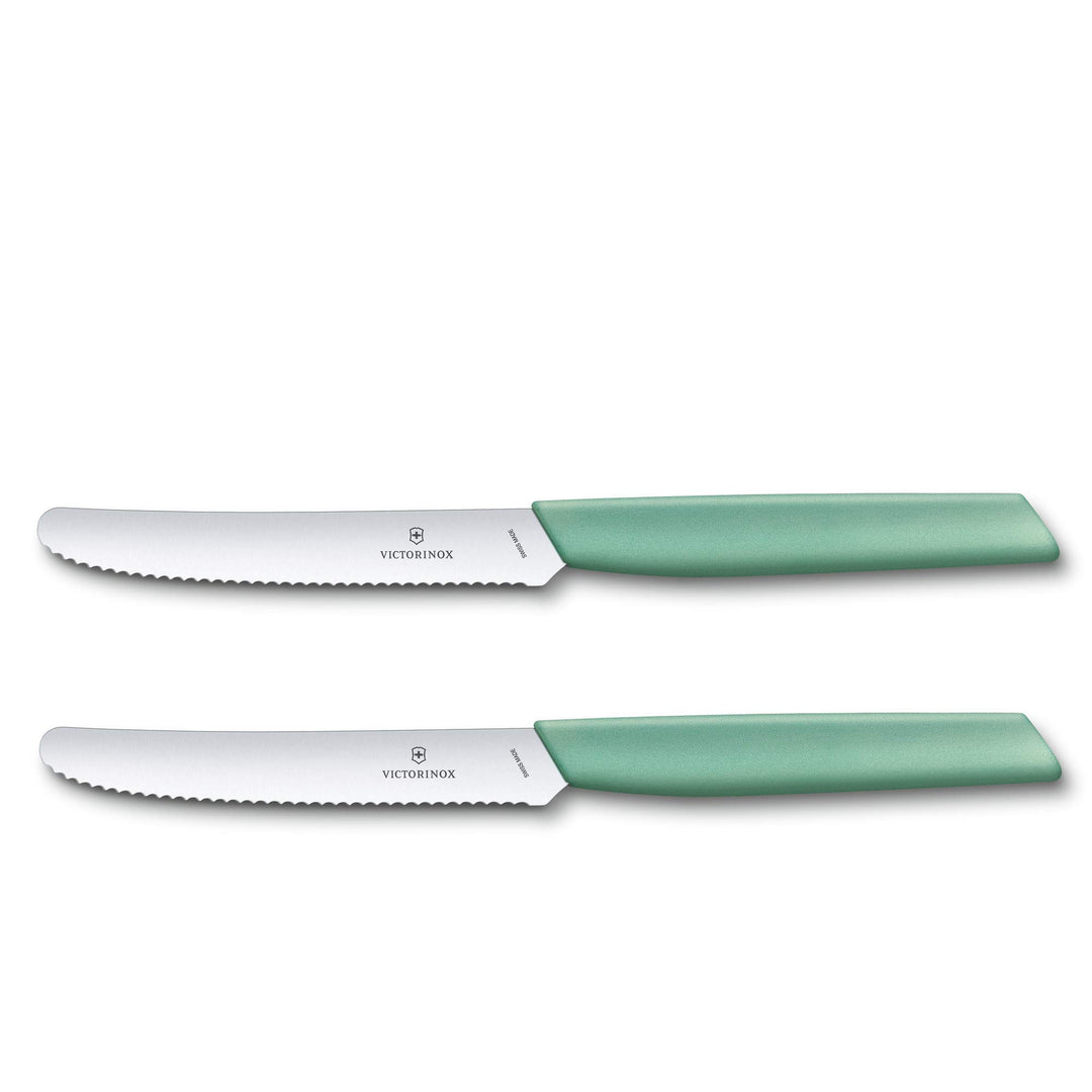 Victorinox Swiss Modern, Profi Gemüsemesser-Set, 2-teilig, Extra Scharfe Klinge, Wellenschliff, 11 c