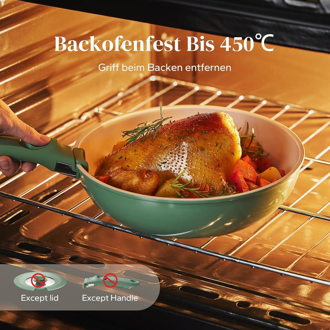 Redchef Keramik Pfannenset mit Abnehmbarem Griff, 5-tlg. Töpfe Abnehmbarer Griff Induktion, Platzspa