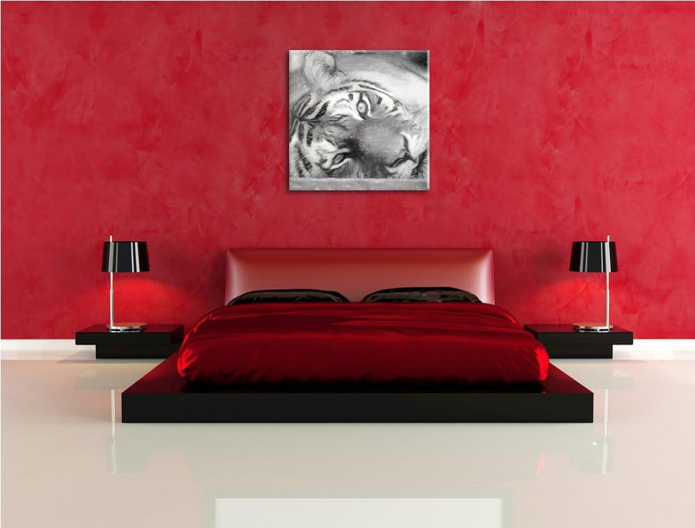 Pixxprint Liegender Tiger/Format: 70x70cm / Leinwandbild fertig bespannt Wandbild Kunstdruck, 70x70
