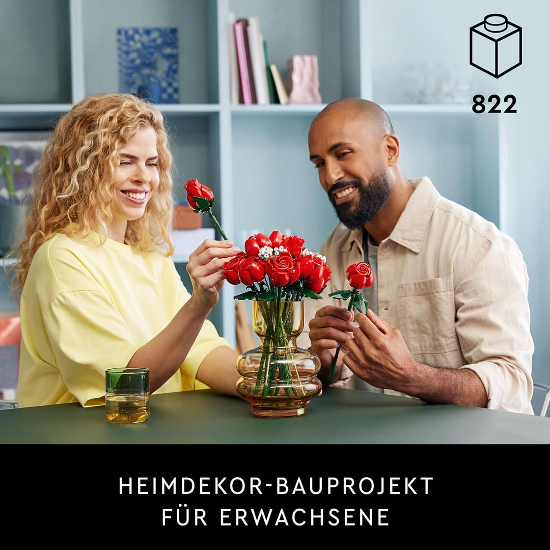 LEGO Icons Rosenstrauss, künstliche Blumen als Zimmer-Deko & Icons Orchidee, Künstliche Pflanzen Set