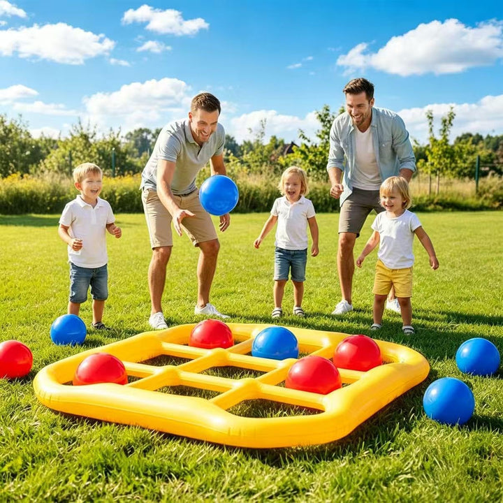 Pool Spielzeug Tic Tac Toe 3x3 - Aufblasbares Schwimmspiel mit 10 Bällen und Luftpumpe - Poolspielze