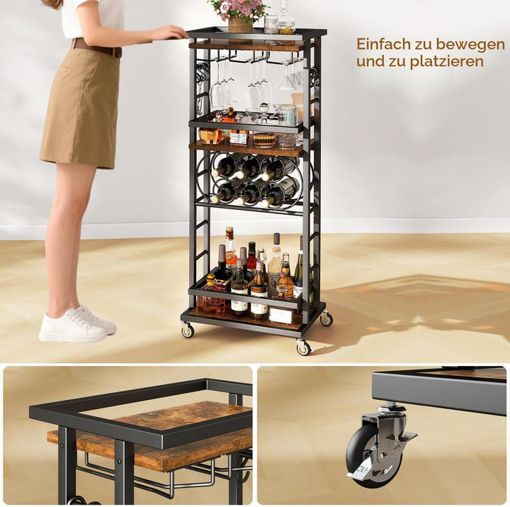 IBUYKE 4 Ebenen Weinregal mit Rollen,Freistehend Weinregal, Barwagen für Spirituosen, Whisky und Wei