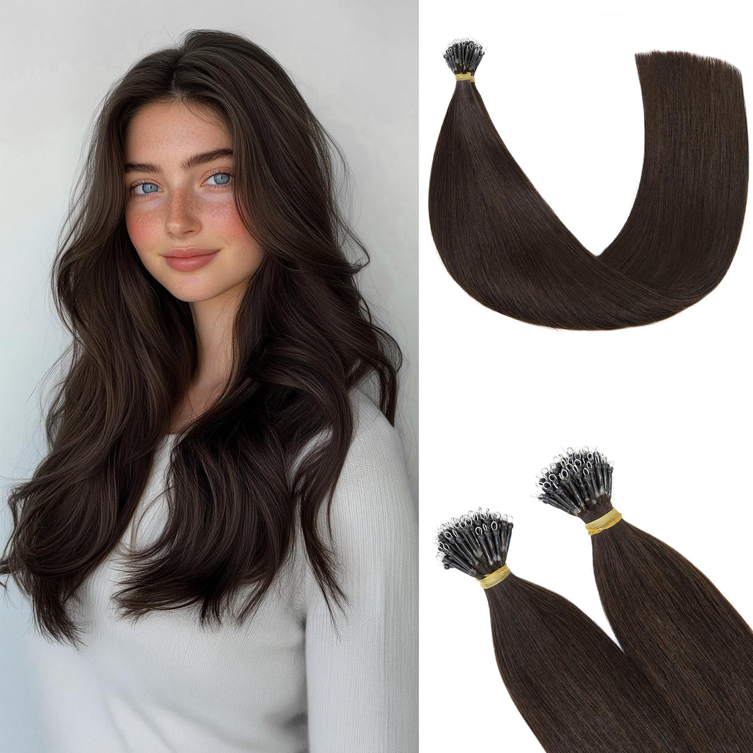 Rich Choices Extensions Echthaar Nano Bondings 35cm #2 Dunkelbraun Nano Ring Extensions Echthaar Inv