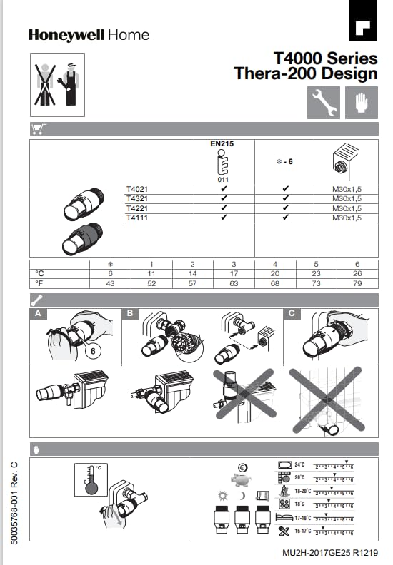 Honeywell Thera 200 Design, gebürstet/gebürstet, Thermostatkopf, T4111