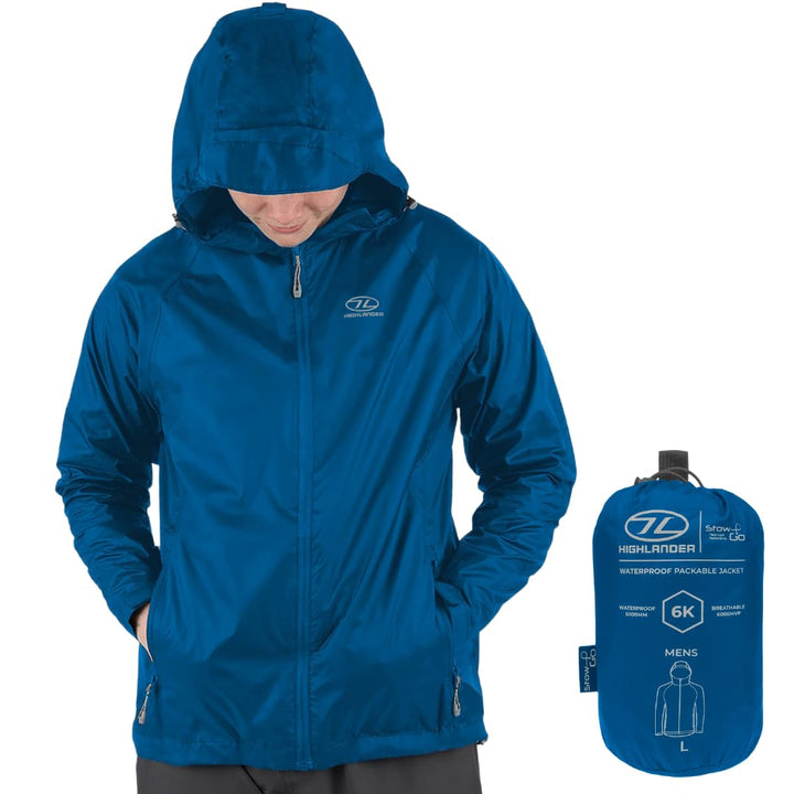 Highlander Herren Stow und GO Packaway JKT Regenjacke, Grau XXL Blau, XXL Blau