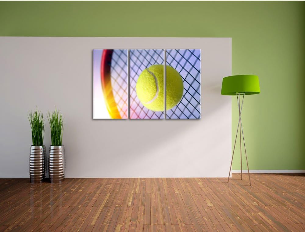 Pixxprint Tennisschläger Tennisball als Leinwandbild/Grösse: 3 Teilig (120x80 cm) cm/Wandbild/Kunstd