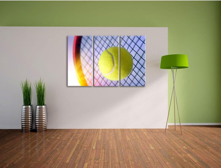 Pixxprint Tennisschläger Tennisball als Leinwandbild/Grösse: 3 Teilig (120x80 cm) cm/Wandbild/Kunstd
