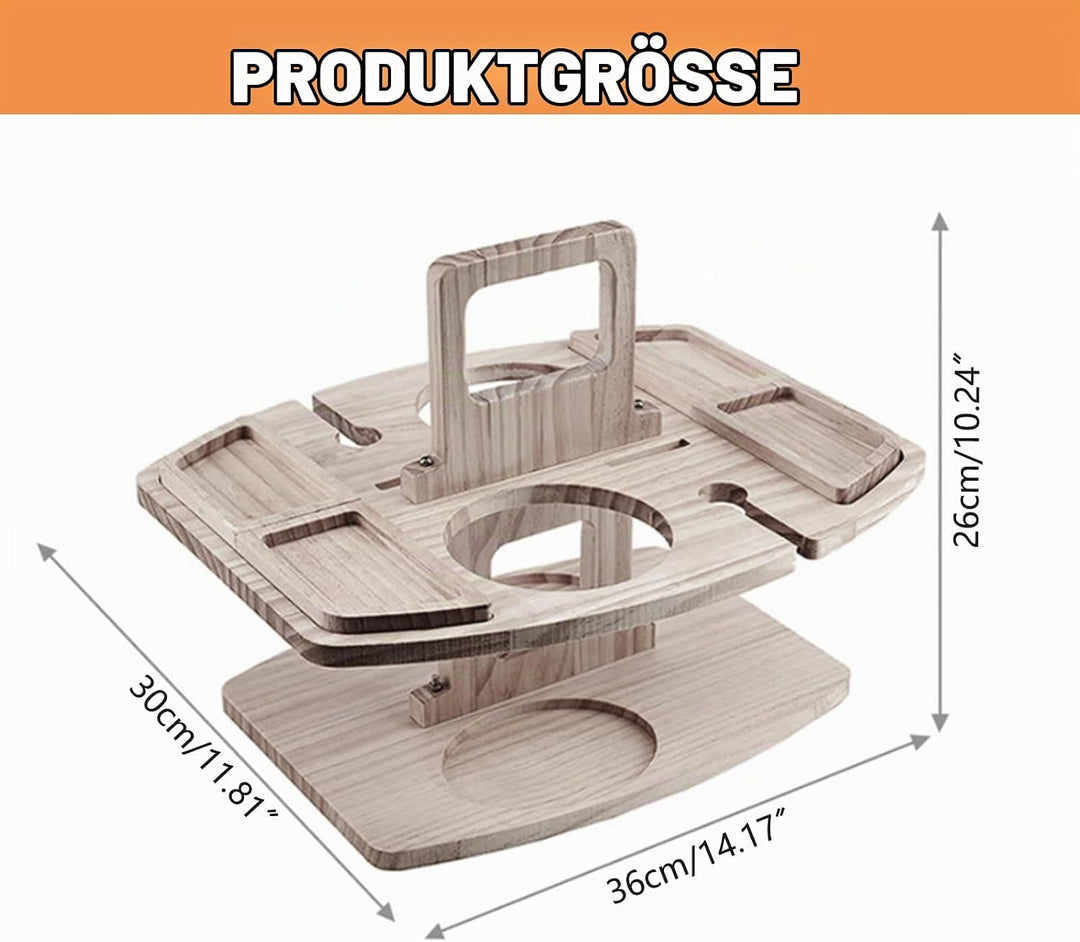 Picknick Weintisch, Klappbarer Picknicktisch mit Rotweinglashalter, Hölzerner Mini Snack Tablett, Tr