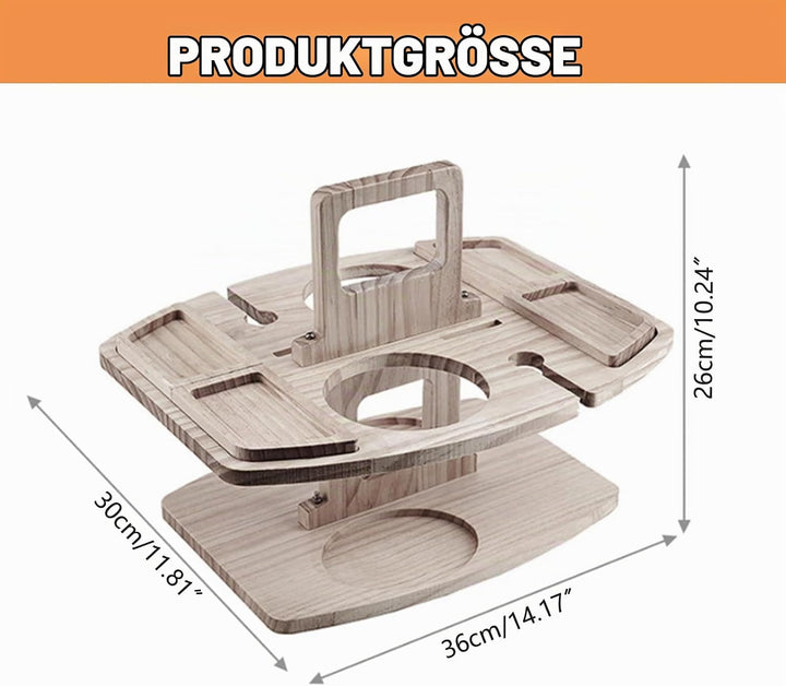 Picknick Weintisch, Klappbarer Picknicktisch mit Rotweinglashalter, Hölzerner Mini Snack Tablett, Tr