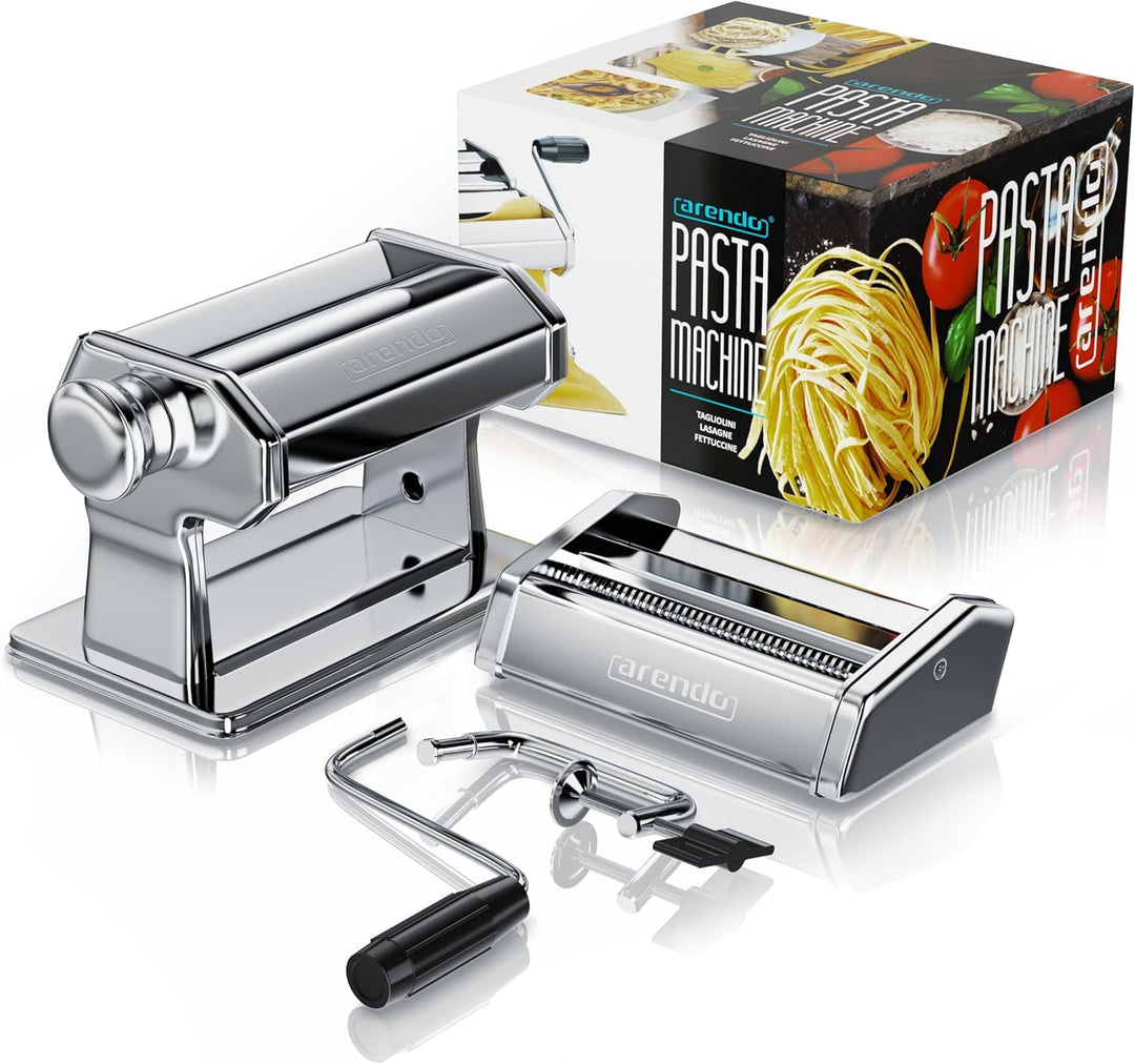 Arendo - Nudelmaschine Pasta Maker – Edelstahl – Nudelpresse – 7 einstellbare Stärken - manuell - Du