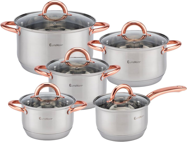 EliteHoff Topfset Induktion, Kochtopf Set mit Glasdeckel, 7-lagiger Edelstahl Topf- & Pfannensets mi