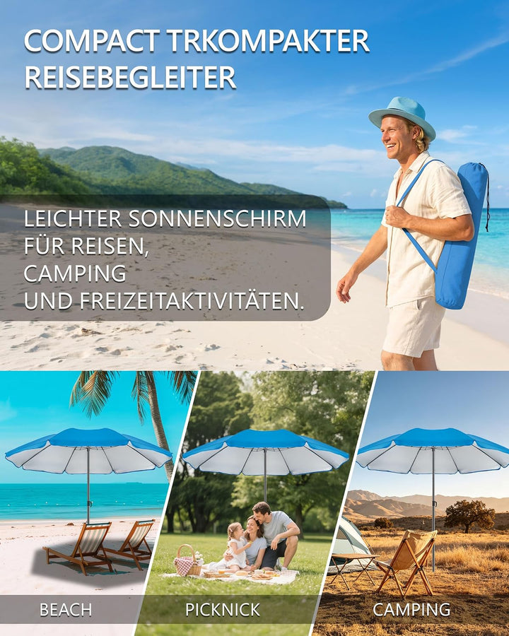4smile Sonnenschirm Strand Ø 160 cm - UPF 50+ Praktischer Reise Sonnenschirm für Koffer - Funktionel