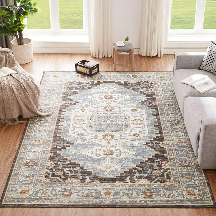 CHOSHOME Waschbarer Teppich Wohnzimmer 120x170CM Teppich Schlafzimmer Vintage Kurzflor Teppich Gross