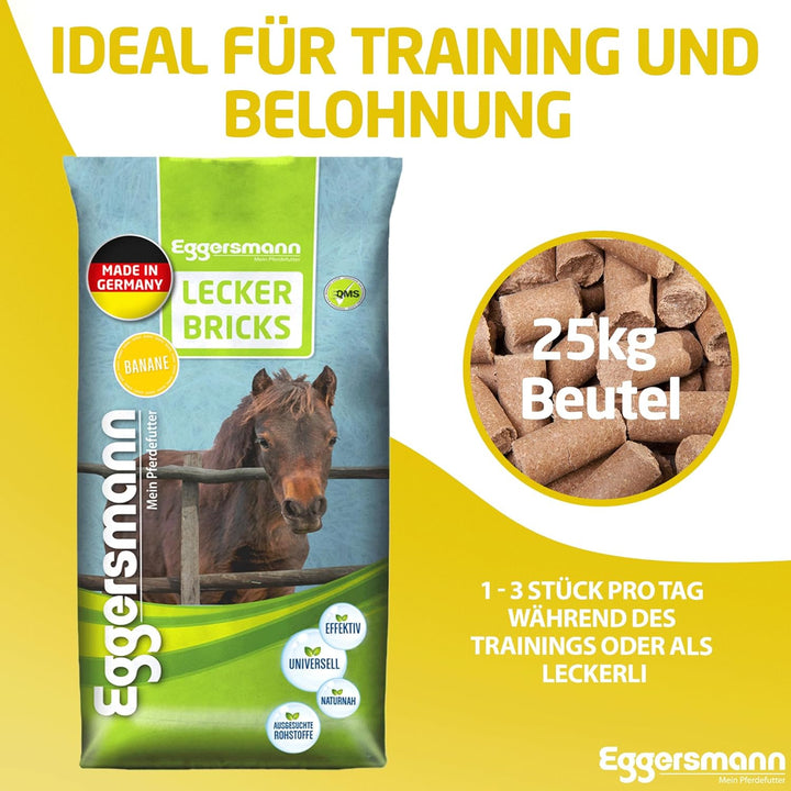 Eggersmann Mein Pferdefutter - Lecker Bricks Banane 25 kg - Leckerlies für Pferde und Ponies zur Bel