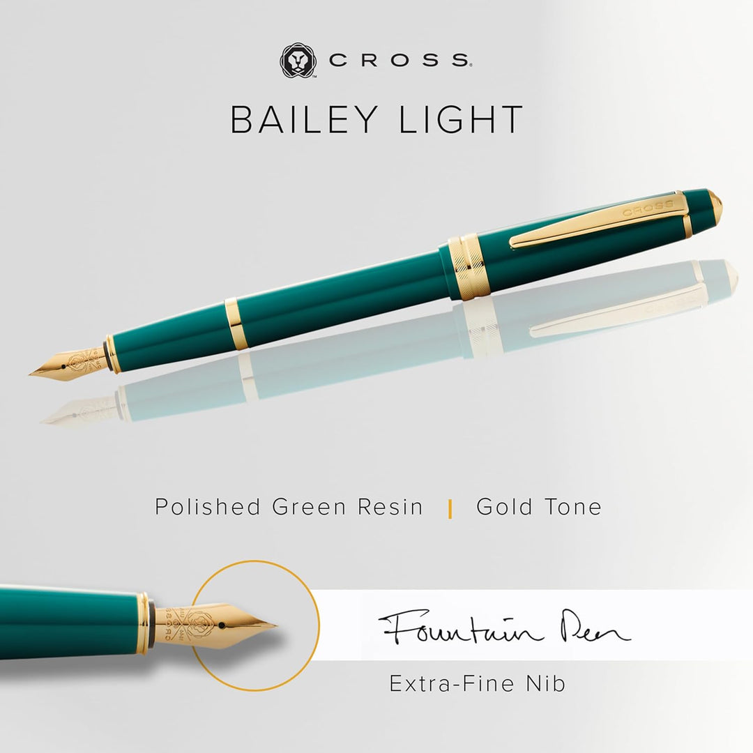Cross Bailey Light Füllfederhalter (Federstärke XF, inkl. Geschenkverpackung) Grün-Lack mit goldfarb