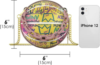 Basketball Geldbörsen für Frauen, Graffiti Brief Mädchen Mini Runde Tasche, Veganes Leder Schulter C