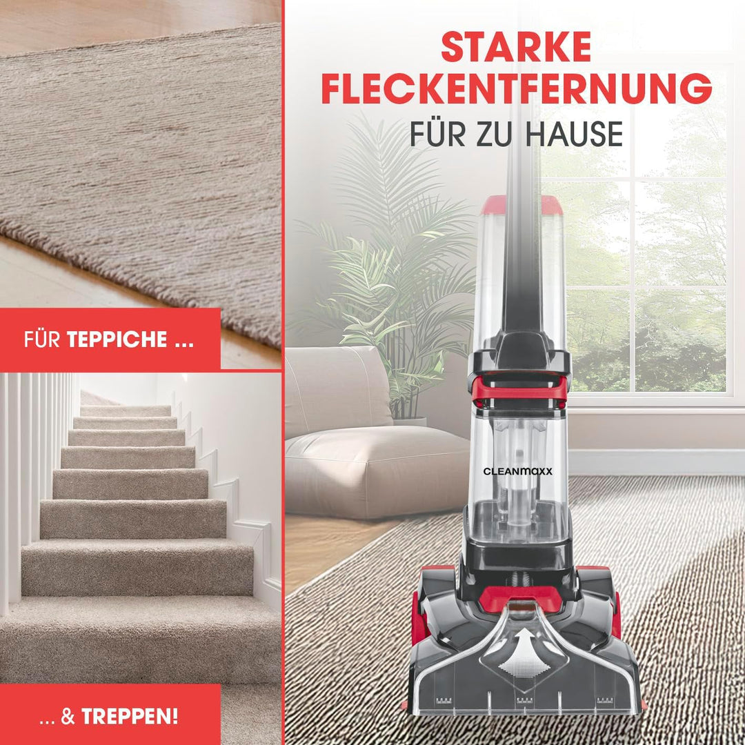 CLEANmaxx Teppich- &amp; Hartbodenreiniger PRO zum Waschen, Auffrischen und Absaugen von Teppichen, Ausl