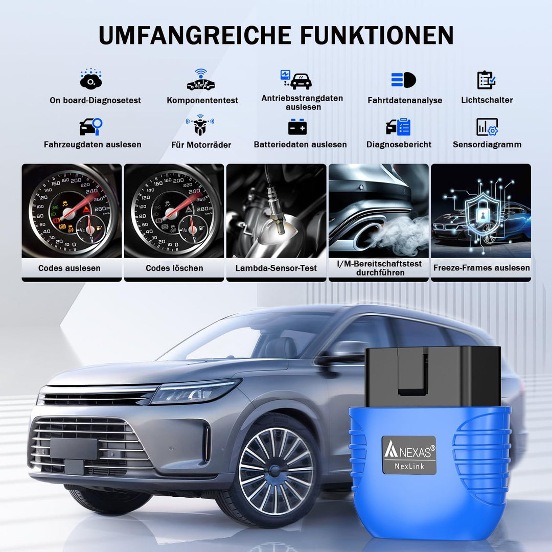 AUTOPHIX Nexlink OBD2 Bluetooth 5.0 Diagnosegerät Auto für Autos und Motorräder, OBD2 Bluetooth Adap