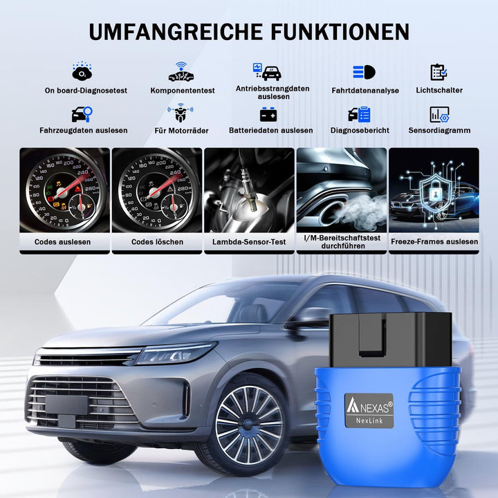 AUTOPHIX Nexlink OBD2 Bluetooth 5.0 Diagnosegerät Auto für Autos und Motorräder, OBD2 Bluetooth Adap