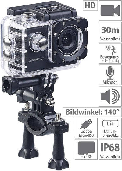 Somikon Unterwasserkamera: HD-Action-Cam DV-1212 V2 mit Unterwasser-Gehäuse, IP68, bis 30 m (Action