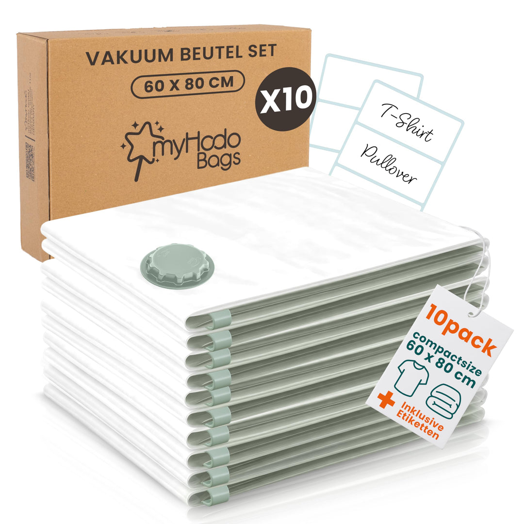 myHodo Vakuumbeutel für Kleidung (10 Stück 60x80 cm), Wiederverwendbare Aufbewahrungsbeutel zur Aufb