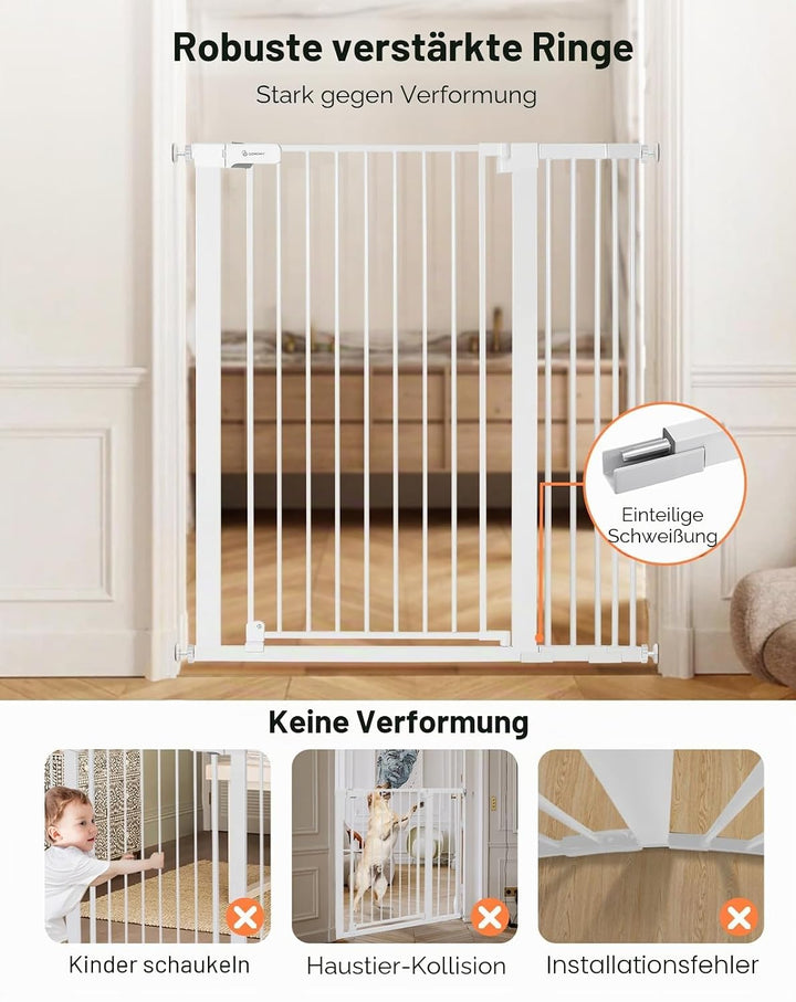 COMOMY 107 cm Extra Hoch Türschutzgitter, 75-103 cm Breit Treppenschutzgitter ohne Bohren, Türgitter