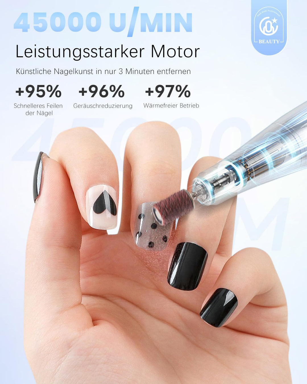 CozyZen Kabellose Nagelfeile Professionell: 45000 U/min Wiederaufladbare Elektrische Nagelfeile Set,
