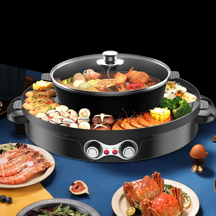 Elektrischer Hot Pot 2200W, 2 in 1 Multifunktion Elektrische Grill Hot pot mit Abnehmbar Kochplatte,