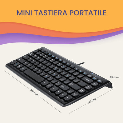 Perixx PERIBOARD-407 Mini-USB-Tastatur mit Kabel, Chiclet-Typ, ultradünn und tragbar, Schwarz, itali